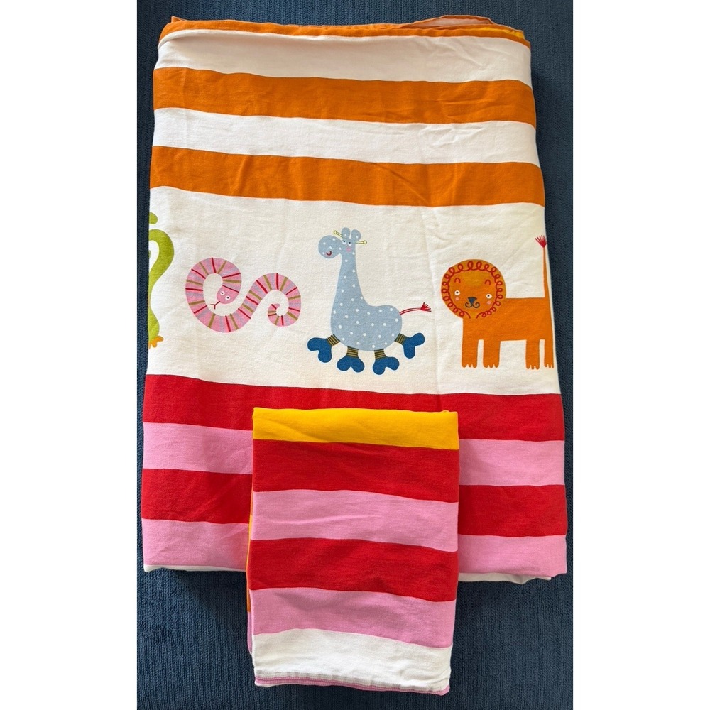 Vintage IKEA Barnslig Rand Animal Stripe Twin Duvet Cover Case 2 PC Orange Pink